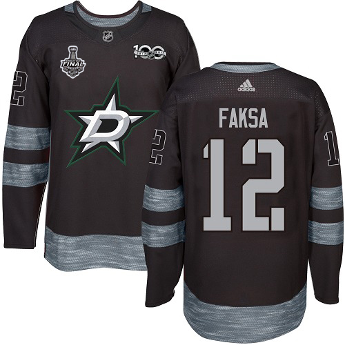 Men Adidas Dallas Stars #12 Radek Faksa Black 1917-2017 100th Anniversary 2020 Stanley Cup Final Stitched NHL Jersey